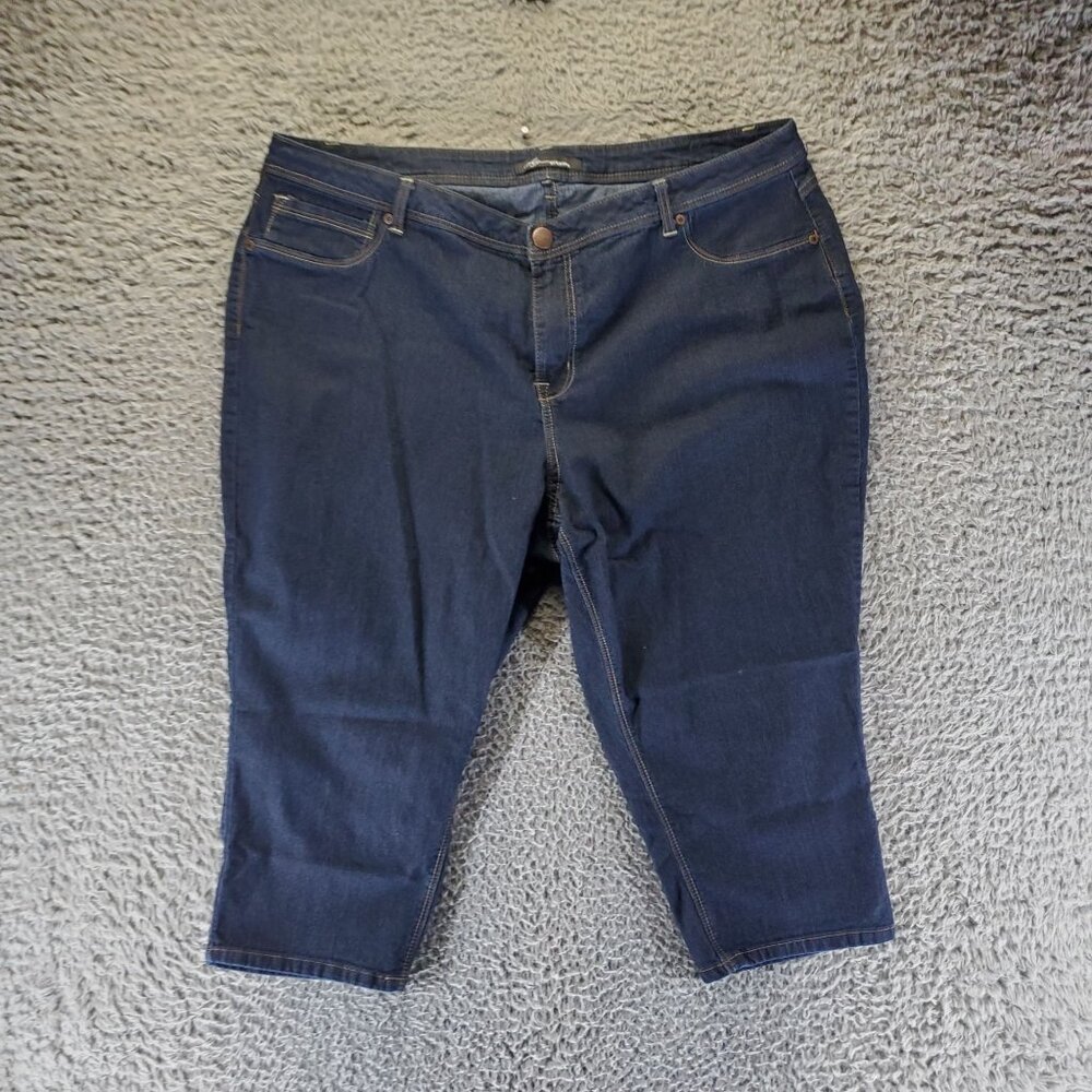 HS Jeans Womens 22W Dark Blue Stretch Denim Classic 5-Pocket Style Capri